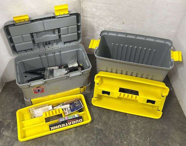 Handyman double tool box, wheeled, with assorted tools, 17