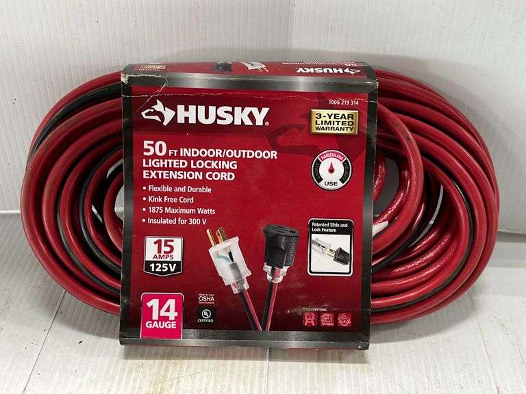 Husky 50' Professional grade extension cord, 14gauge cord with lot end
