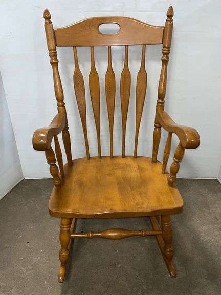 Light Brown Rocking Chair Older light brown rocking chair, marked on bottom, 17