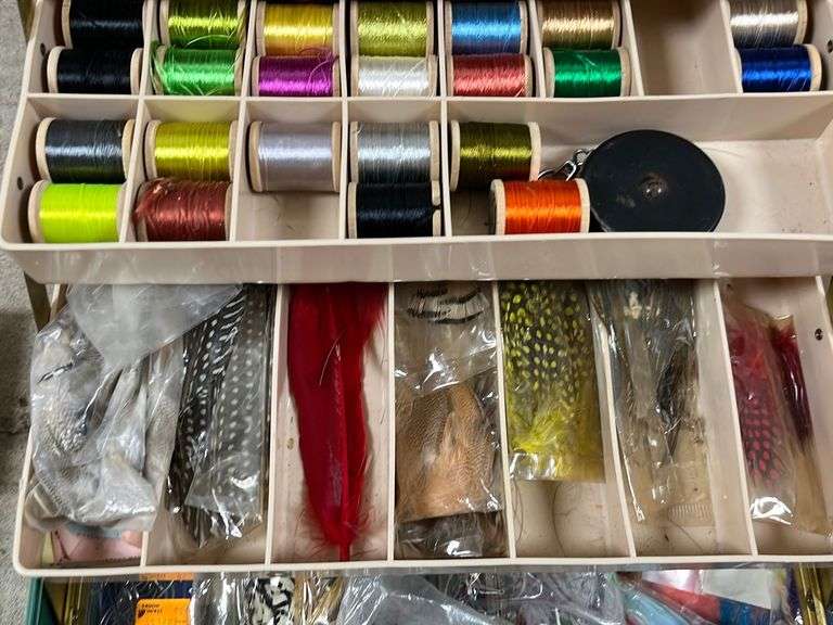 Fly Tyer's tackle box, includes Thread, feathers, and other supplies