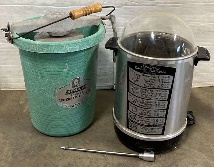 Sunbeam Carousel Rotisserie and Alaska ice cream maker, up to 14"H
