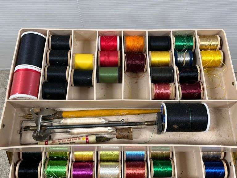 Fly Tyer's tackle box, includes Thread, feathers, and other supplies