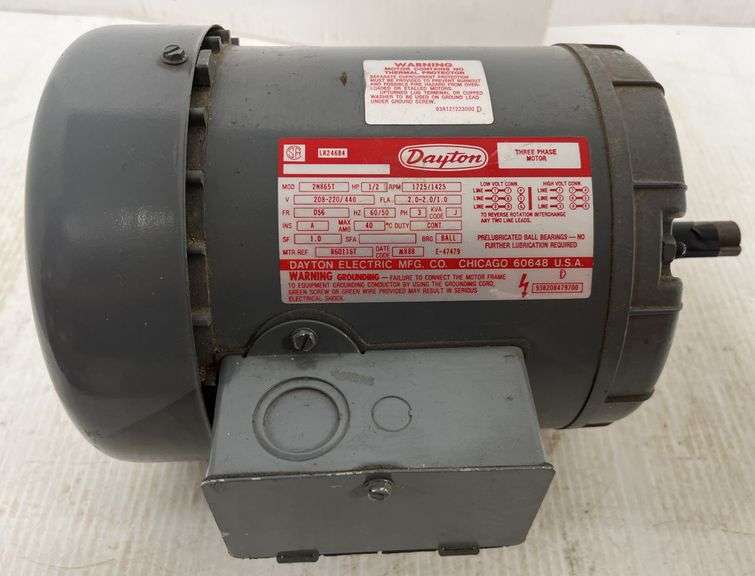 Dayton 1/2 HP electric motor, 1725 RPM, 3-phase, never used - Albrecht ...