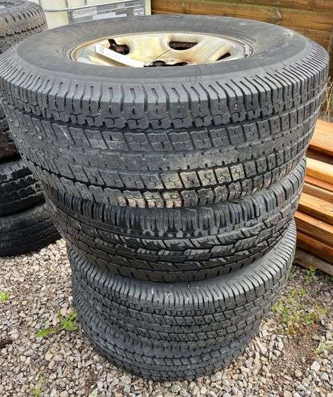 (4) Tires and rims, 8-lug, 2000 Chevy 3500 HD, LT265/75R16, as is ...