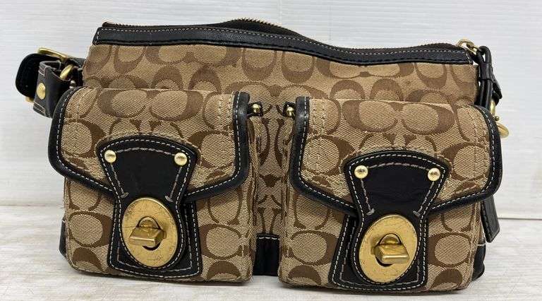 Coach F12869 Legacy signature shoulder handbag, black/khaki