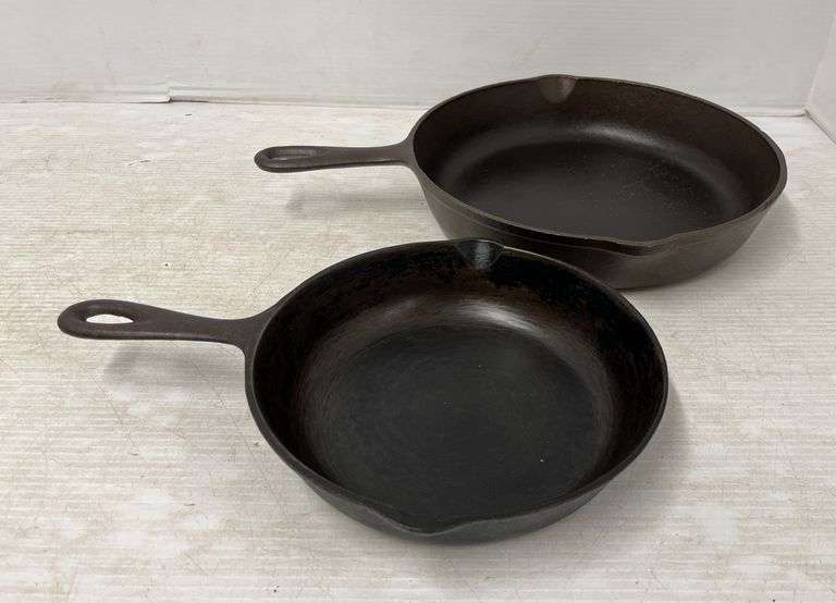 (2) Cast iron Birmingham stove and range skillets, include 1 No. 8