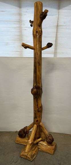 Handcrafted cabin style coat stand, 71"H, very solid, excellent