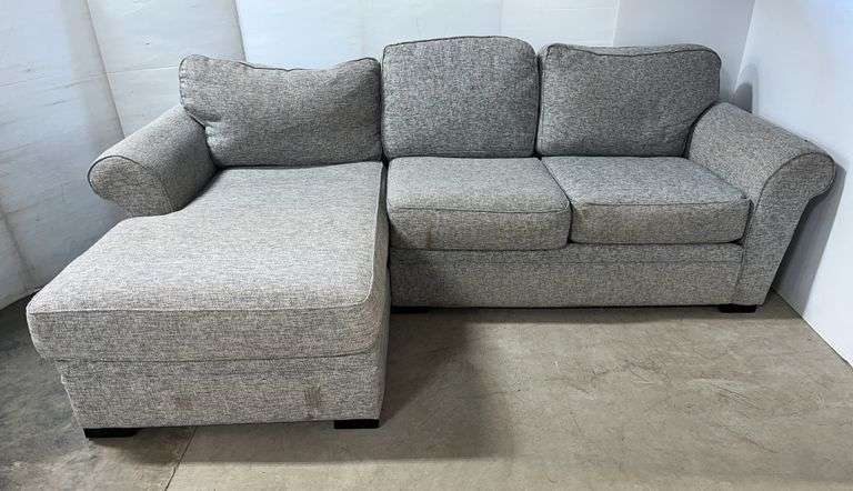 Jonathan Lewis left-hand fabric sectional couch with chaise lounge, overall- 98"L, good
