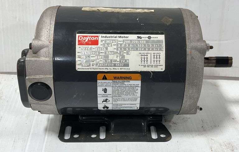 Dayton Industrial motor, 3/4 HP, 208-220/440V, 3.0-3.0/1.5 and 3.5-3.7 ...