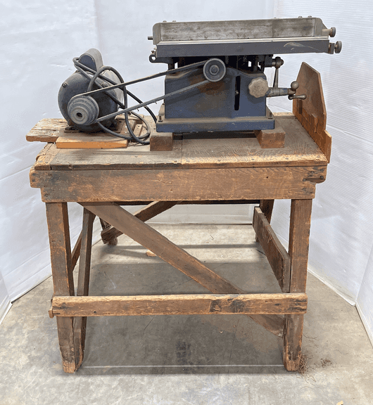 Older table saw on stand, 34"W x 27"D x 38"H overall with stand ...