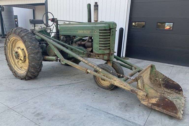 This item Selling ABSOLUTE! ~~~ John Deere Model A Tractor with Power Steering, Comes with a John Deere 45 Loader, Non-Running, Engine is Free, Serial No. 656554