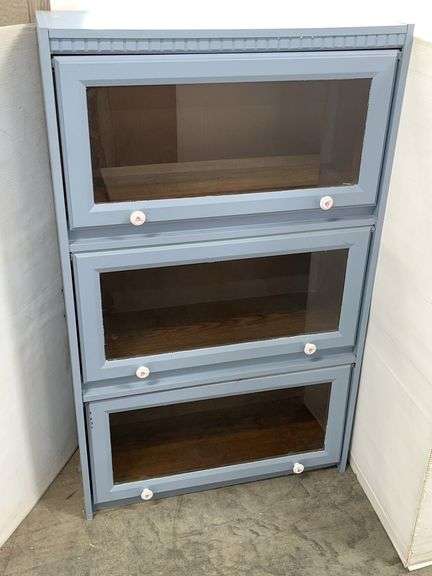 3-Place barrister cabinet, painted blue, 30"W x 11 1/2"D x 49"H