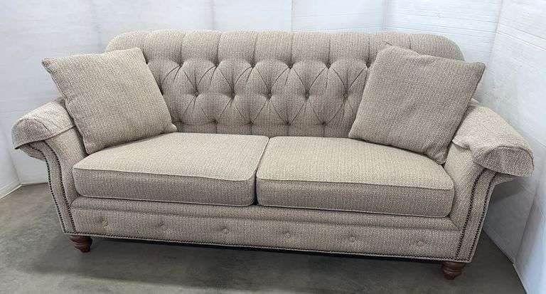 Smith Bros. couch, Feiges Interiors, includes (2) Armrest covers, and (2) Matching pillows, 80"W x 37"D x 36"H at back, very nice
