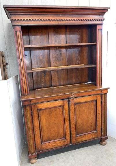 Older 2 pc. hutch, 51"W x 20 1/2"D x 81"H, some cracks and rubs
