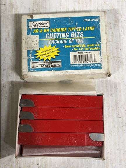 Box of machine lathe bits, drill bits, and other machine bits, up to 9 ...