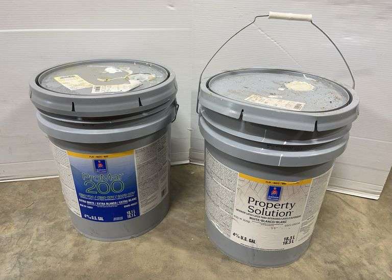 (2) 5-Gallon containers of paint, interior latex, white, off white ...