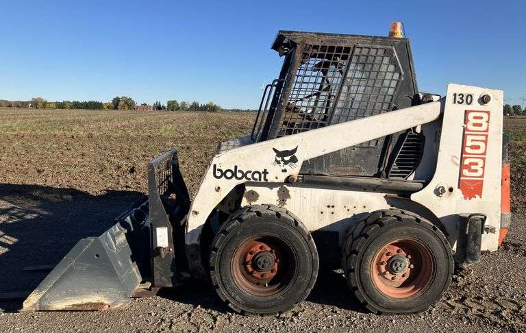1995 Bobcat 853 Skid Steer, Unknown Hours, Diesel Engine, Runs and Drives, Has Oil Leak, Cooling Fan Rubs Guard, Newer Tires