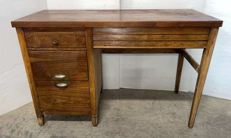 Older wooden desk, 46"W x 19"D x 31"H, used, good