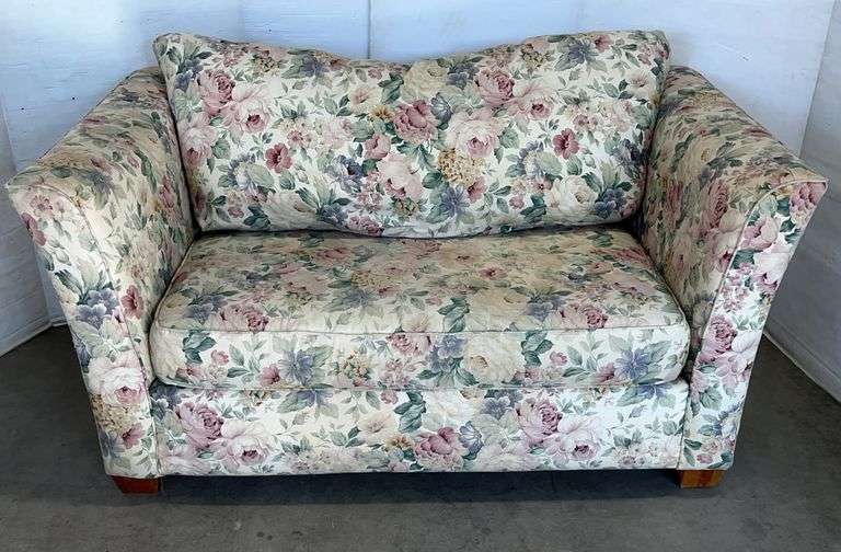 Broyhill loveseat with twin size hide-a-bed, includes sage green cover, 58"W