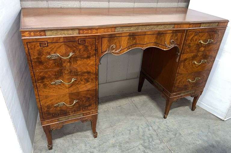 Antique vanity 7-drawer dresser, 48"W x 18"D x 31"H, some wear