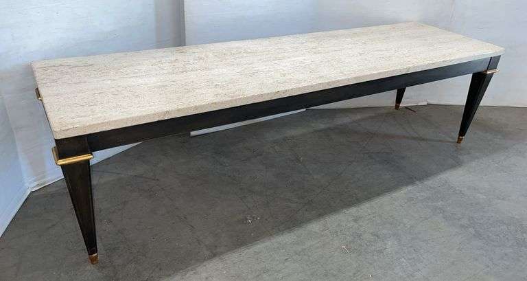 Older Baker Furniture Co. marble top table, 60"W x 17"D x 16"H, top NOT attached, nice