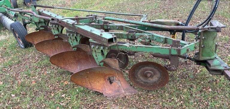 This item Selling ABSOLUTE! ~~~ John Deere F1454 Plow, 4-Bottom, Many Wear Parts Need Replaced, Usable As Is, Newer Hydraulic Hoses