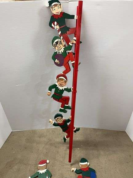 (8) Handmade wooden elves, and ladder Christmas decoration ladder, 49