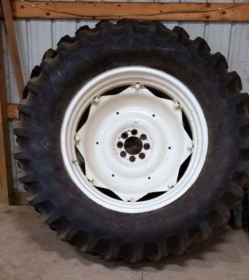 (2)-Firestone 18.4R38 Radial Tires on 8-Bolt Rims to fit Ford 9600 Tractor and Others, New