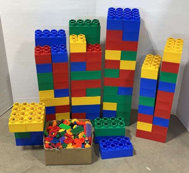 Over (100) Pieces of Jumbo building blocks, and a box filled with spike ...