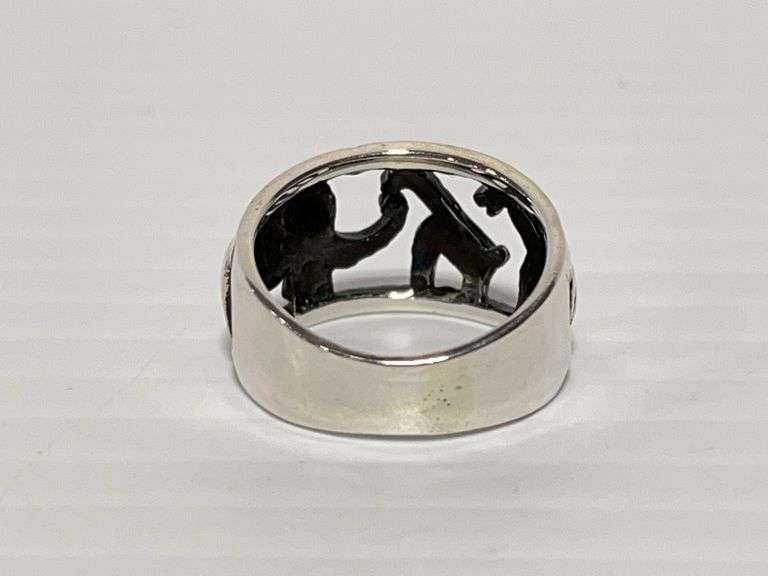 Animals: Horse, giraffe, elephant ring, size 4, marked 925 sterling ...