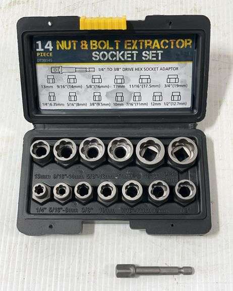 (14) Piece tool set with easy extractor tool and hex socket adapter for ...