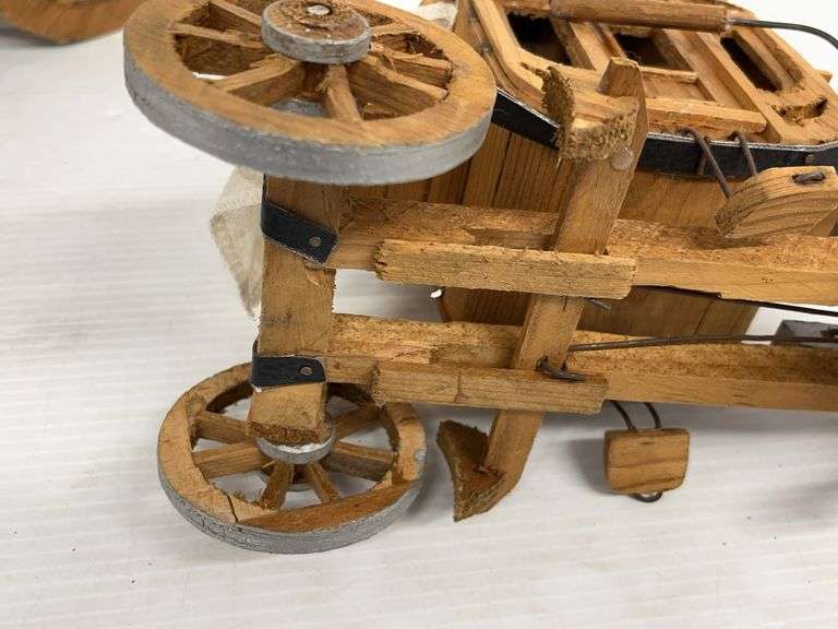 Old stage coach and old covered wagon, wagon- 6"W x 17 1/2"L x 12"H ...