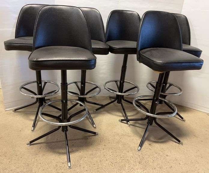 (6) Swivel black vinyl bar stools, 15