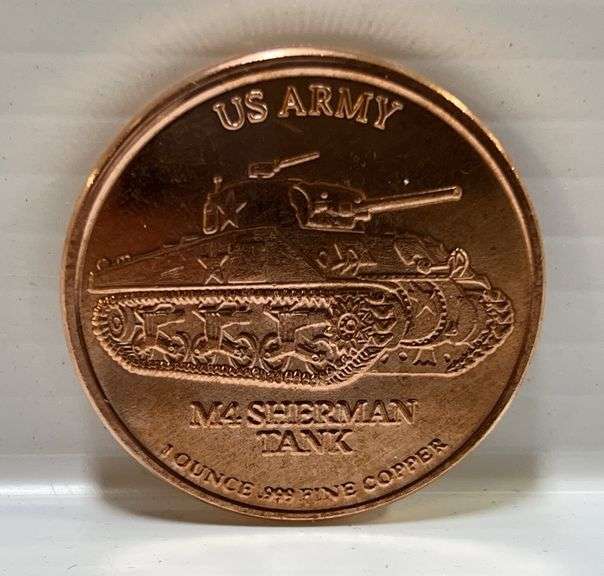 1 oz. copper round, US Army M4 Sherman Tank - Albrecht Auction Service