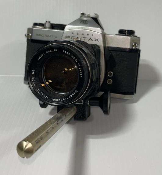Pentax spotmatic SP film camera with bellows and 50mm flat lens, 5 1/2 ...