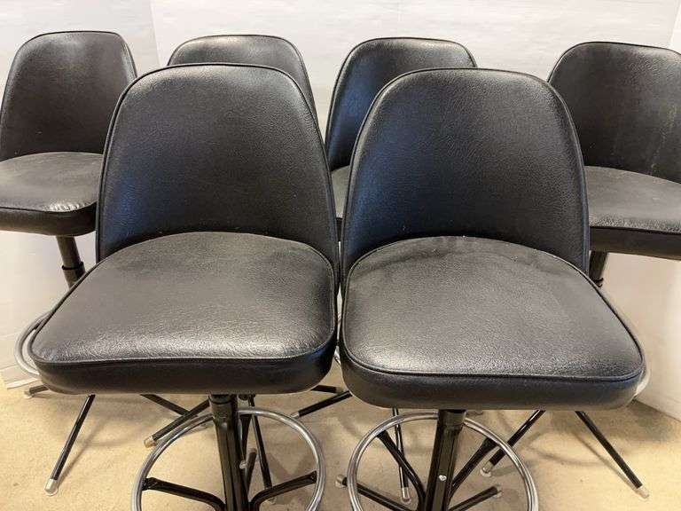 (6) Swivel black vinyl bar stools, 15