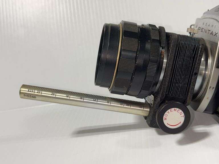 Pentax spotmatic SP film camera with bellows and 50mm flat lens, 5 1/2 ...