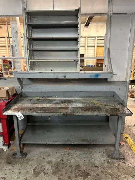 Metal Shop Table and Metal Shelving Unit