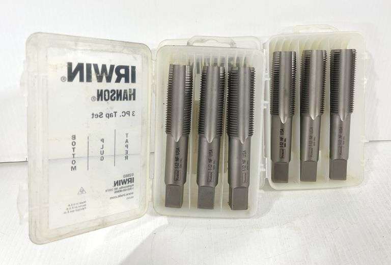 (2) Irwin Hanson 3-piece tap set, 1" 12NF tapper, plug, and bottom