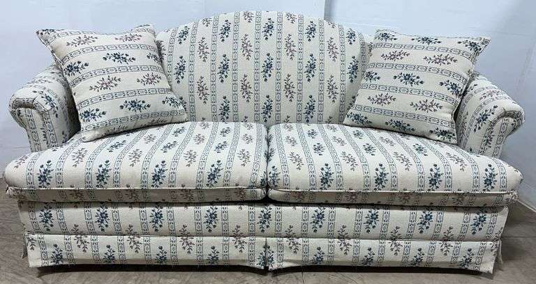 Simmons Hide-A-Bed sofa, queen size, with (2) throw pillows, sold by Dopp Furniture, 69"W