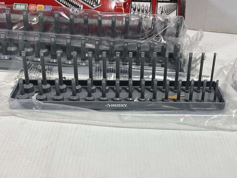 Husky 3-piece metric socket rack set, includes: 1/4