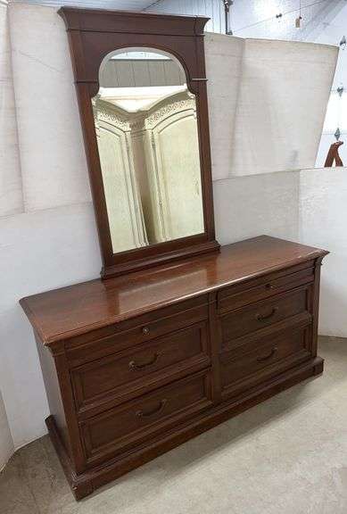 Ethan Allen six-drawer long dresser with mirror, 64"W x 20"D x 33"H ...