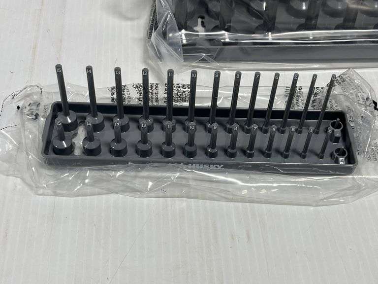 Husky 3-piece metric socket rack set, includes: 1/4