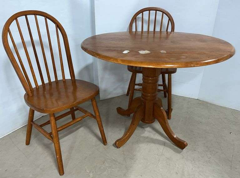 Drop-side table with (2) chairs, table closed- 39"W x 24"D x 30"H, some rubs and makes