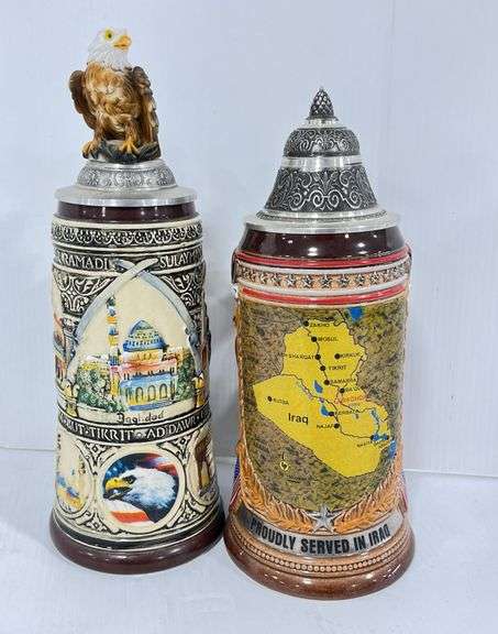 (2) Limited edition hand painted King German steins, 10