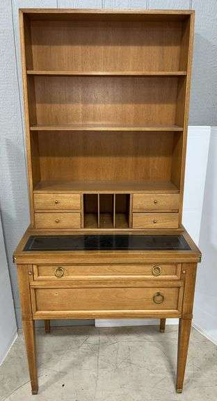 Sligh Furniture secretary cabinet desk with hutch top, leather writing surfaces, 30"W x 19"D x 67"H, nice, missing a pull