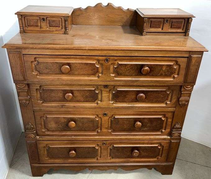 Antique Eastlake dresser with burled wood accents, 42"W x 19 1/2"D x 46"H, very good for age