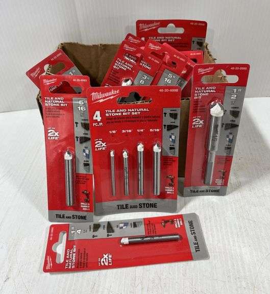 Milwaukee tile and natural stone bits, various sizes includes: 1/8