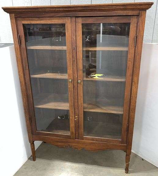 Antique 1910's glass display cabinet, primitive, 43"W x 15"D x 60"H, glass needs cleaning