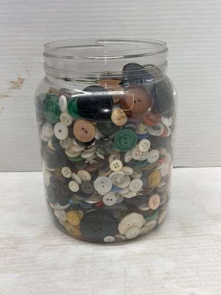 Old buttons, container- 6 3/4